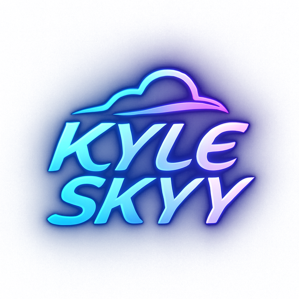 Kyle Skyy glowing blue and violet cloud logo